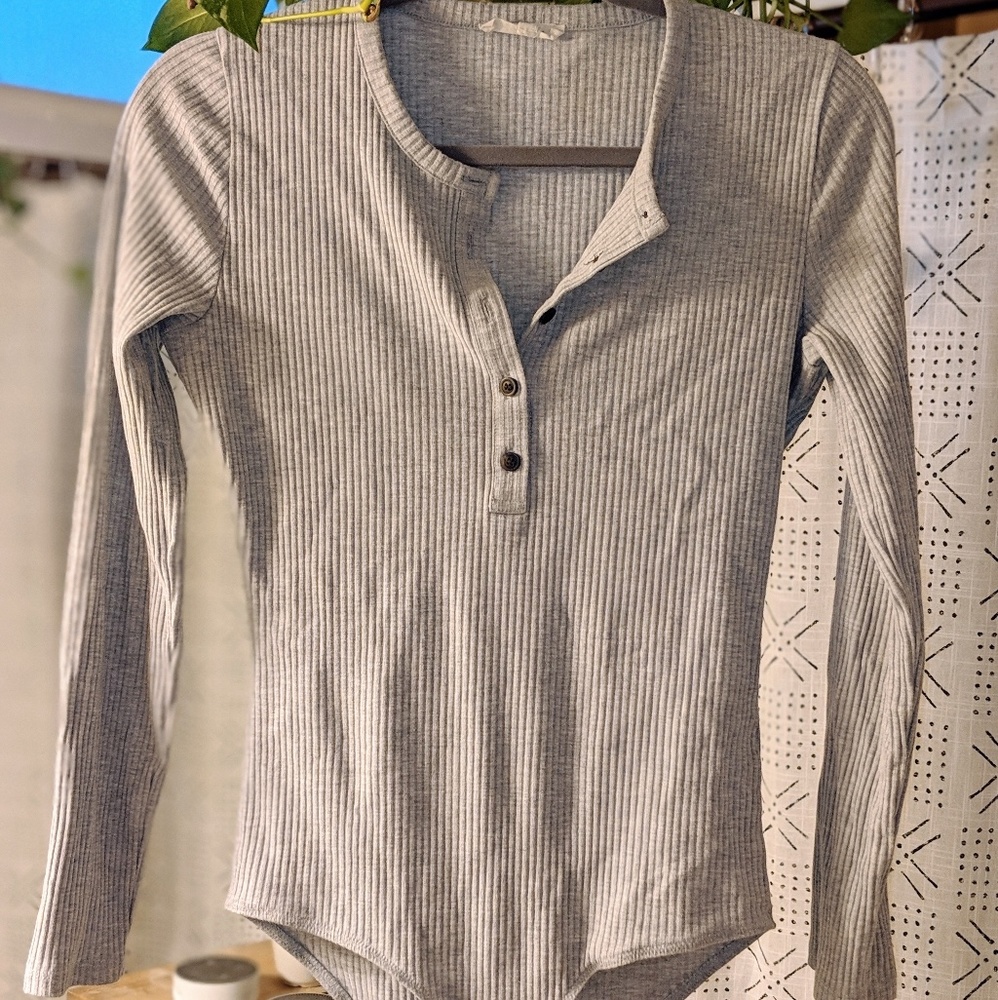 Madewell Grey Ribbed Body Suit